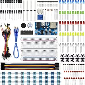 REXQualis Electronics Basic Kit w/Power Supply Module, Breadboard, Jumper Wire, LED, comes with more than 300pcs sensors and components for fun