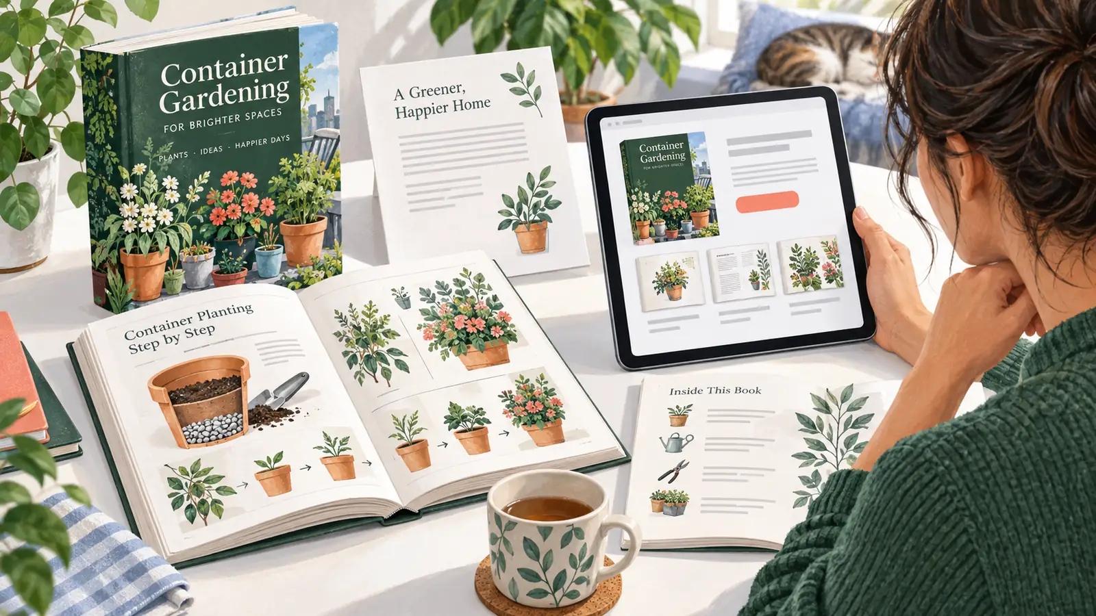 A gardening book, its interior and a generic detail page aligned with a reader's expectations