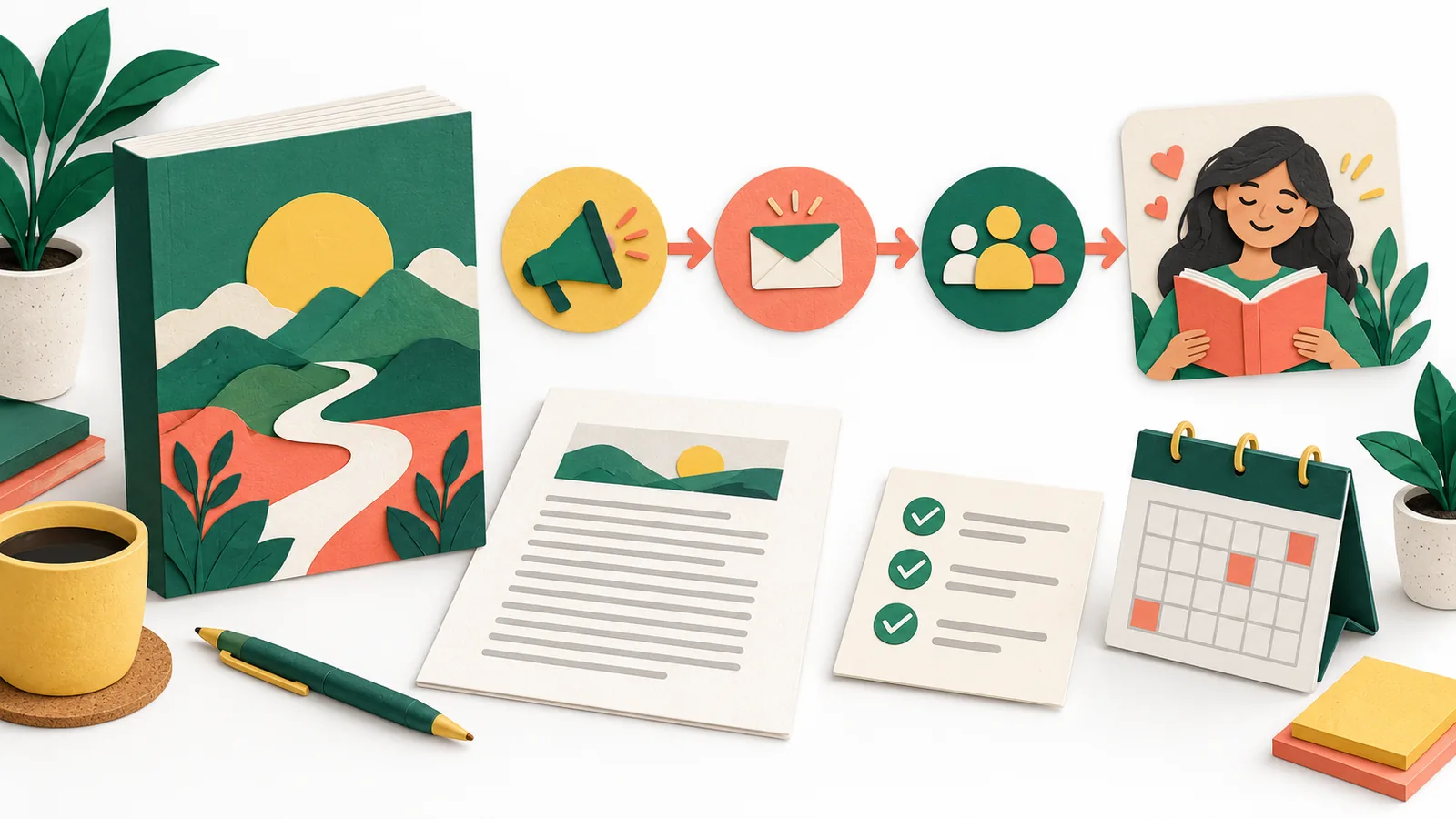 A finished book, sample chapter and first-campaign checklist connecting an author's work with a relevant reader