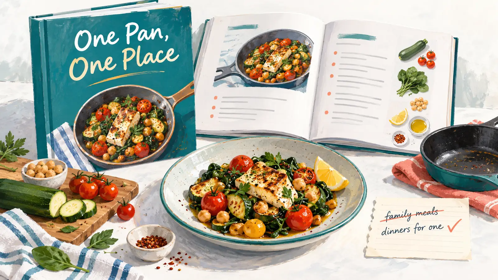A single-serving dinner, matching cookbook and recipe sample support dinners for one rather than family meals